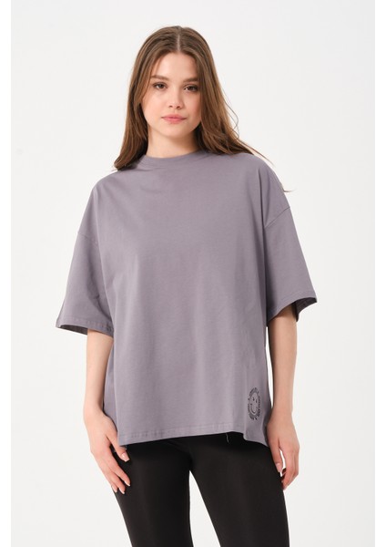 Owut Collection Kadın Bisiklet Yaka Baskılı Oversize T-Shirt