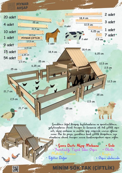 Minim Mdflamdan Yapılmış Sök Tak Oyun Seti (Çiftlik) Blok Parçalar fiyatları