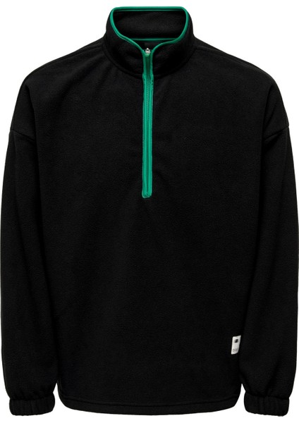 Erkek Yarım Fermuarlı Siyah Polar Sweatshirt - 22026415