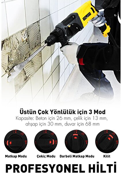 Assur Plus Extra Güçlü Metal Şanzıman Profesyonel Kırıcı Delici Hilti Matkap 850 W Sarı