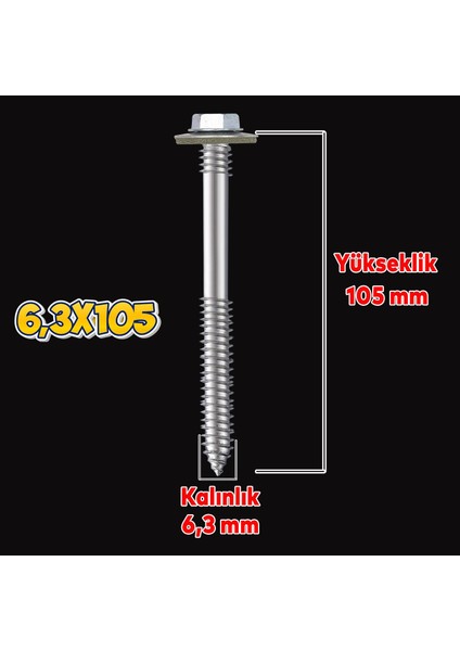 Betofast Vidası 6.3X105 mm Paket 100 Adet Sivri Uçlu Çatı Panel Beton Ağaç Mdf Vidası fiyatları