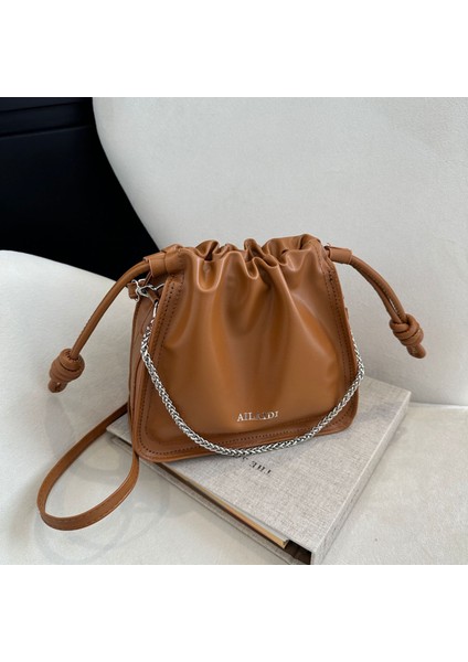 Kore Tarzı Basit Doku Kova Çanta Kadınlar Için 2024 Yeni Stil Moda Ipli Omuz Çantası Rahat Retro Crossbody Çanta (Yurt Dışından)