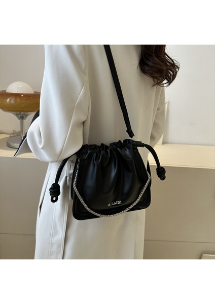Kore Tarzı Basit Doku Kova Çanta Kadınlar Için 2024 Yeni Stil Moda Ipli Omuz Çantası Rahat Retro Crossbody Çanta (Yurt Dışından)