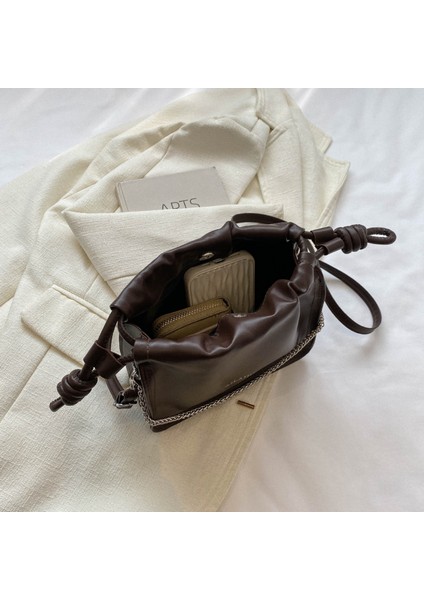 Kore Tarzı Basit Doku Kova Çanta Kadınlar Için 2024 Yeni Stil Moda Ipli Omuz Çantası Rahat Retro Crossbody Çanta (Yurt Dışından)