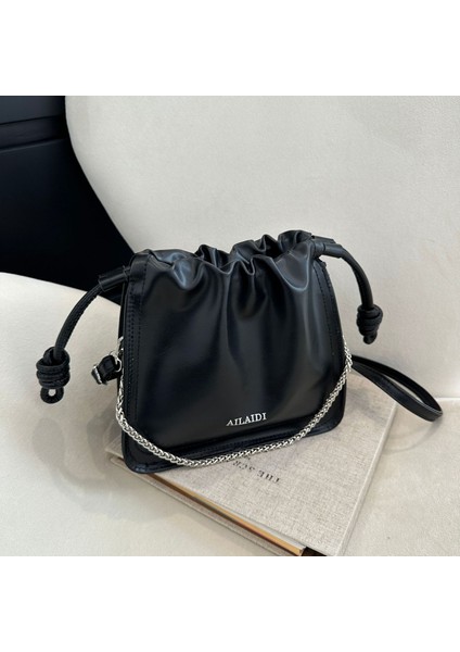 Kore Tarzı Basit Doku Kova Çanta Kadınlar Için 2024 Yeni Stil Moda Ipli Omuz Çantası Rahat Retro Crossbody Çanta (Yurt Dışından)