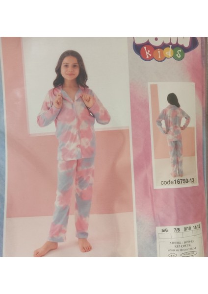 Önden Düğmeli Uzun Kol Kız Çocuk Pijama Takımı