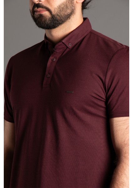 Erkek Mürdüm Dokulu Düğmeli Polo Yaka T-Shirt