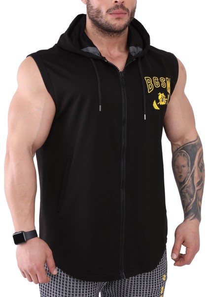 Erkek Fitness Bodybuilding Kapşonlu Yelek Siyah Big Sam 3625 modelleri