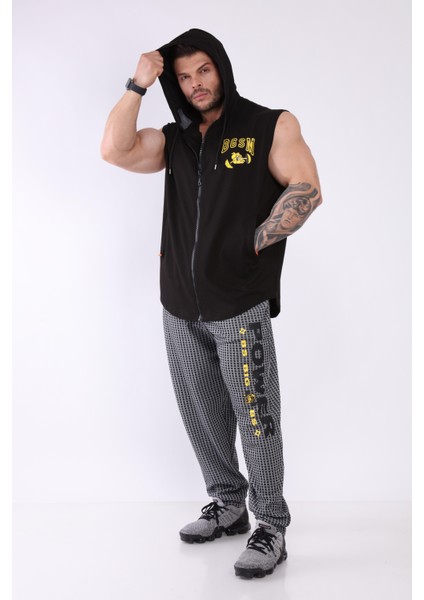 Erkek Fitness Bodybuilding Kapşonlu Yelek Siyah Big Sam 3625 fırsatları