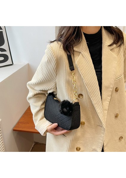 Dış Ticaret Moda Rahat Kürk Topu Kadın Çantası 2025 Taze Retro Crossbody Çanta Mizaç Moda Tek Omuz Yabancı Stil Küçük Kare Çanta (Yurt Dışından)