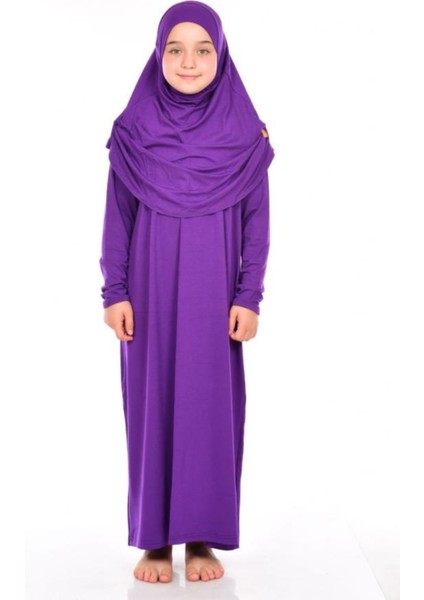 Pratik Çocuk Namaz Elbisesi 8-12 Yaş Mor