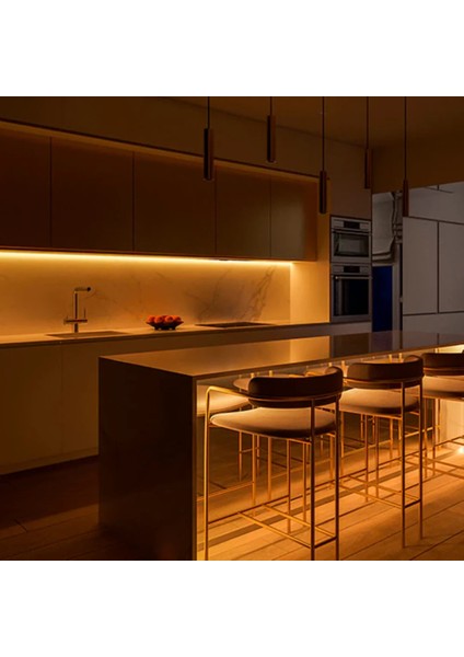12V Yüksek Parlaklık 4040 Şerit LED Tak Çalıştır Hazır Set, 2 Metre Amber, Çıt Çıt Aç-Kapa Anahtar ve Adaptör Dahil, Gizli Aydınlatma, Mutfak, Tezgah, Dolap İçi ve Ayna İçin