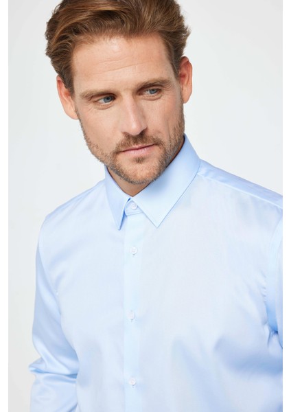 Slim Fit Uzun Kollu Non Iron Mavi Erkek Gömlek modelleri