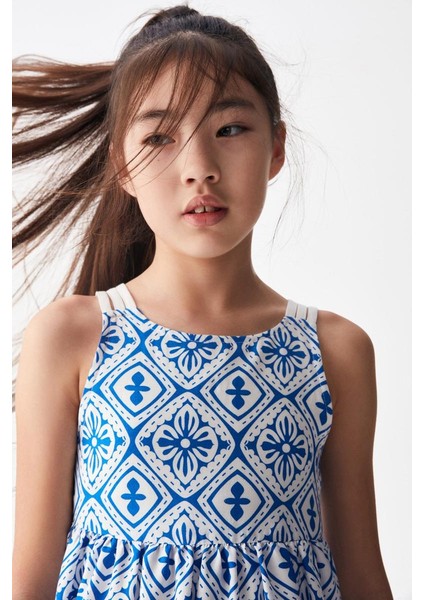 08-14 Yaş Kız Çocuk Mavi Renk Barcelona Elbise fiyatları