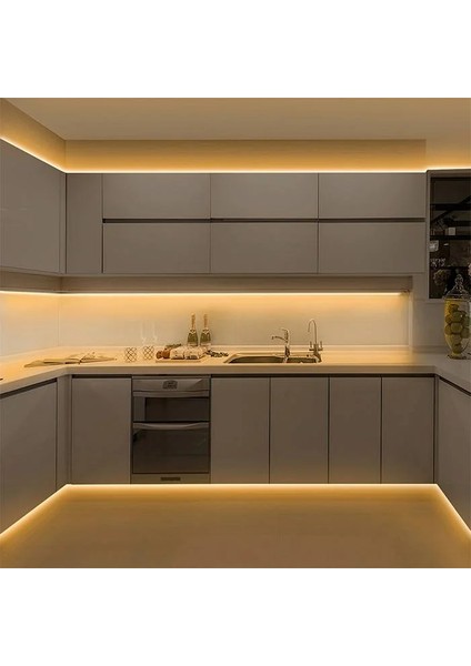 12V Yüksek Parlaklık 4040 Şerit LED Tak Çalıştır Hazır Set, 3 Metre Günışığı, Kumandalı Aç-Kapa Dimmer ve Adaptör Dahil, Gizli Aydınlatma, Mutfak, Tezgah, Dolap İçi ve Ayna İçin