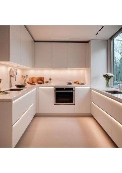 12V Yüksek Parlaklık 4040 Şerit LED Tak Çalıştır Hazır Set, 5 Metre Günışığı, Kumandalı Aç-Kapa Dimmer ve Adaptör Dahil, Gizli Aydınlatma, Mutfak, Tezgah, Dolap İçi ve Ayna İçin