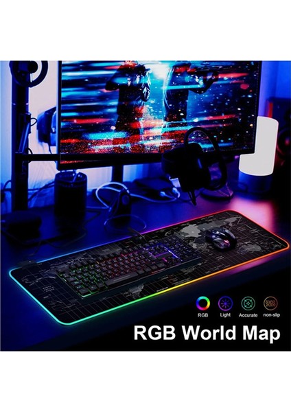 80X30CM Büyük Boy Xxl Dünya Haritalı Mousepad Rgb LED Işıklı Gaming Gamer Oyuncu Mouse Pad fiyatları