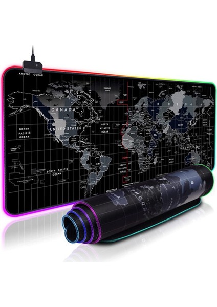 80X30CM Büyük Boy Xxl Dünya Haritalı Mousepad Rgb LED Işıklı Gaming Gamer Oyuncu Mouse Pad
