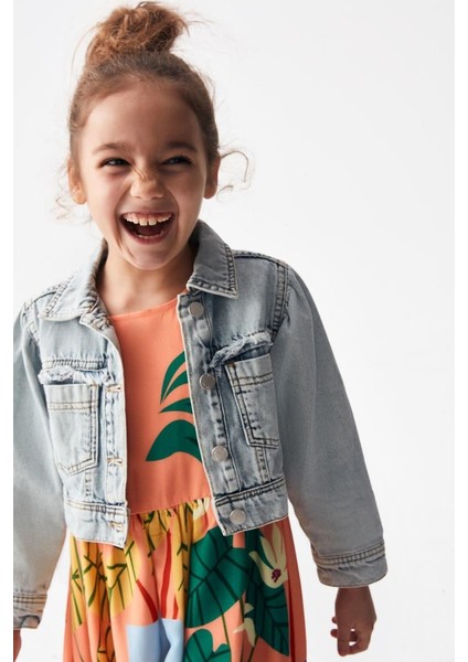 04-08 Yaş Kız Çocuk Kot Mavisi Renk Nicole Kot Mont fiyatları