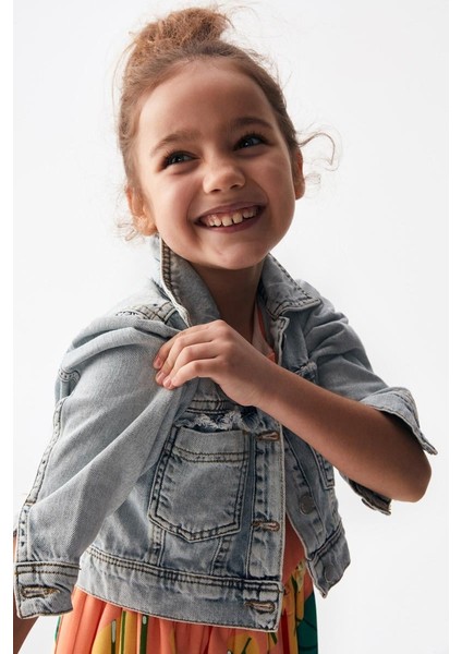 04-08 Yaş Kız Çocuk Kot Mavisi Renk Nicole Kot Mont modelleri