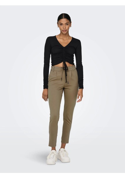 Kadın Lastikli Ve Bağcıklı Kahverengi Pantolon - 15115847