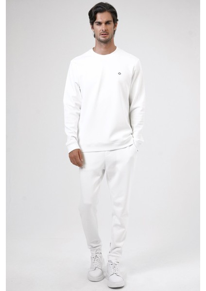 Beyaz Regular Fit Pamuklu Bisiklet Yaka Sweatshirt fiyatları