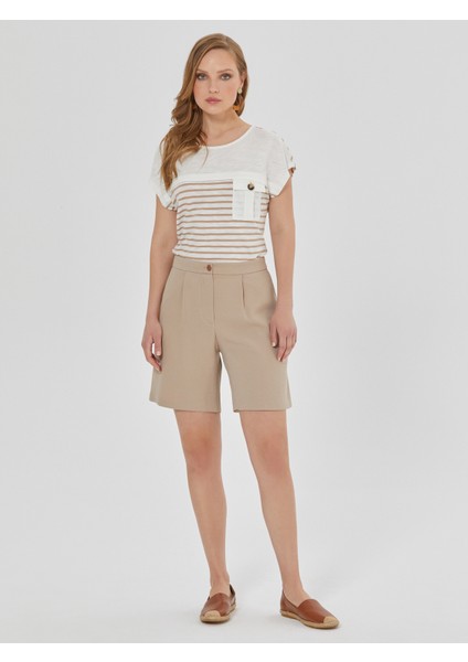 Kadın Short Şort-Bej
