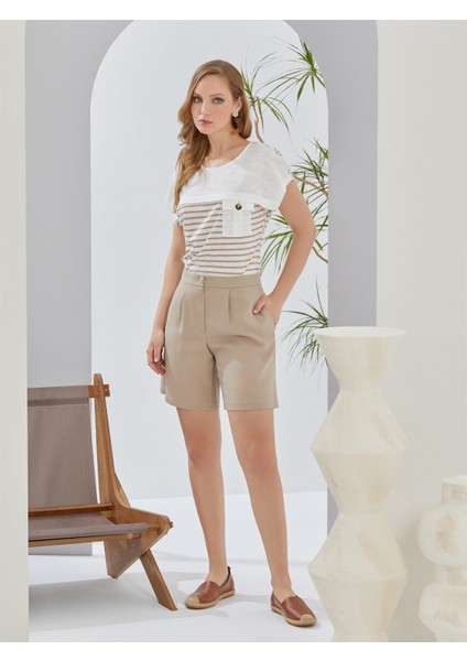 Kadın Short Şort-Bej