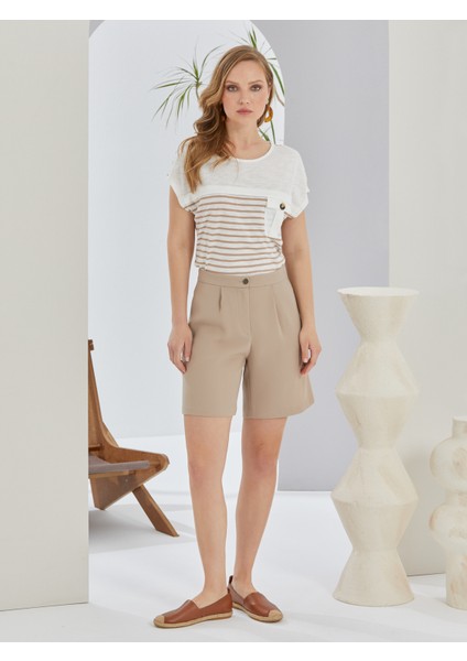 Kadın Short Şort-Bej