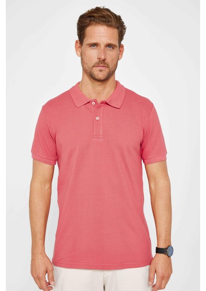 Erkek Slim Fit Dar Kesim Pamuk Düz Pike Pudra Renk Polo Yaka Tişört fiyatları