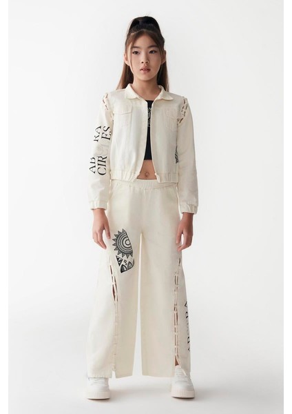 08-14 Yaş Kız Çocuk Ekru Renk Maya Pantolon Ceket Takım