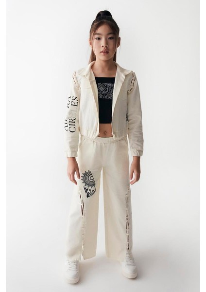 08-14 Yaş Kız Çocuk Ekru Renk Maya Pantolon Ceket Takım modelleri