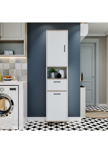 Çamaşır Sepetli Banyo Dolabı, Çok Amaçlı Çekmeceli Dolap 45 x 200 cm