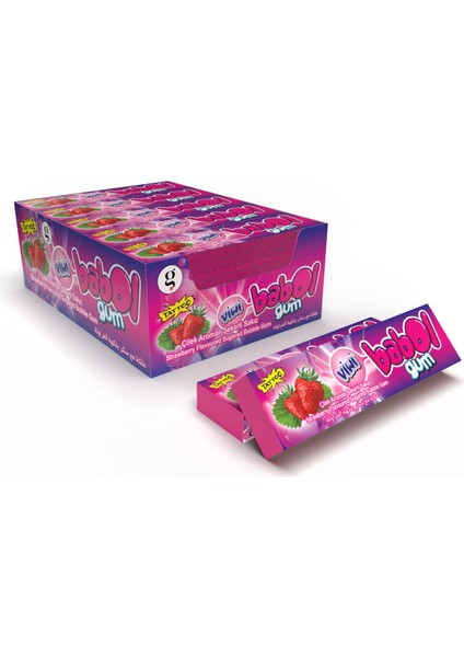 Bubble Gum Zarf Tipi 5li Sakız Tattolu Çilek(3.5g) 20 Adet Şekerli Sakız