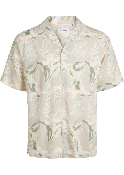 Jeff Floral Aop Resort Erkek Bej Klasik Yaka Gömlek