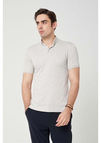 Yakası Triko Polo Yaka Erkek Bej Tshirt