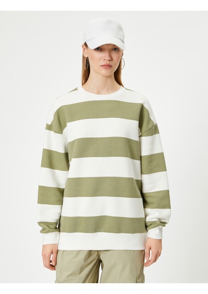 Bisiklet Yaka Sweatshirt Relax Fit Ribanalı Uzun Kollu