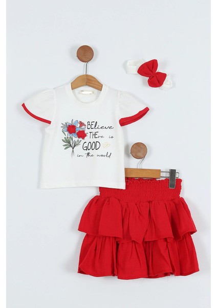 Believe Gül Desenli Gipeli 3 lü takılm - Kırmızı