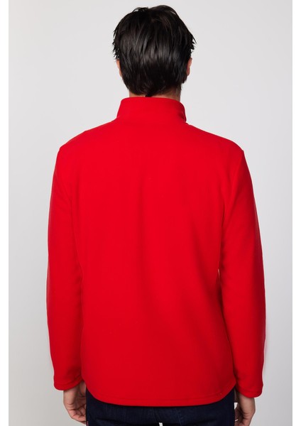 Unisex Standart Fit Anti-pilling Tüylenme Yapmayan Soğuk Geçirmez Kırmızı Dik Yaka Polar Sweatshirt indirimleri