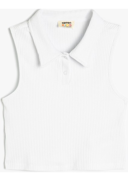 Crop Atlet Polo Yaka Düğmeli Ribanalı Pamuklu