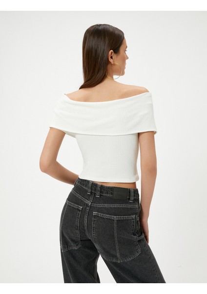 Omzu Açık Tişört Fermuarlı Kısa Kollu Fitilli Kat Detaylı Viskoz Kumaş fırsatları