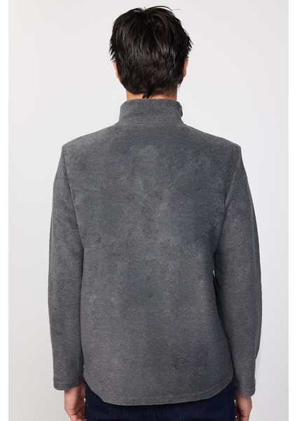 Erkek Standart Fit Rahat Kesim Tüylenme Yapmayan Soğuk Geçirmez Antrasit Dik Yaka Polar Sweatshirt indirimleri