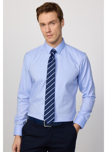 Slim Fit Uzun Kollu Non-Iron Ütü Gerektirmez Mavi Erkek Gömlek