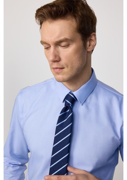Slim Fit Uzun Kollu Non-Iron Ütü Gerektirmez Mavi Erkek Gömlek fiyatları