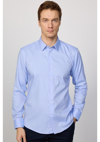 Slim Fit Uzun Kollu Non-Iron Ütü Gerektirmez Mavi Erkek Gömlek modelleri