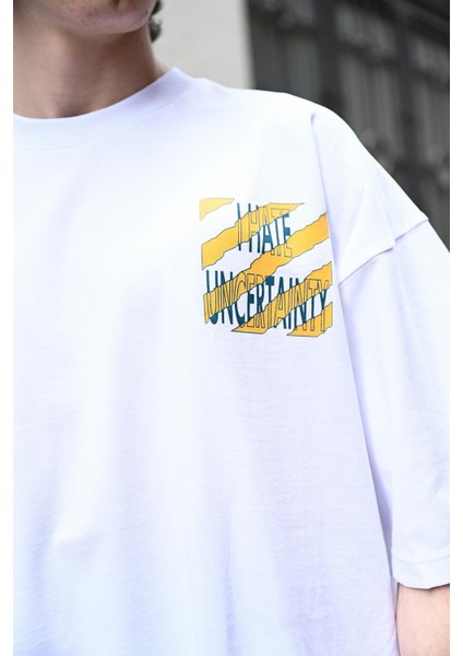R-5789 I Hate Uncertaınty Baskılı Oversize Tişört
