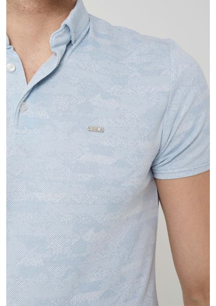 Erkek Polo Buz Mavi Yakalı Tshirt