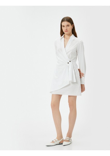 Gömlek Elbise Anvelop Düğmeli V Yaka Pamuklu