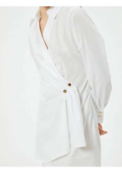 Gömlek Elbise Anvelop Düğmeli V Yaka Pamuklu indirimleri