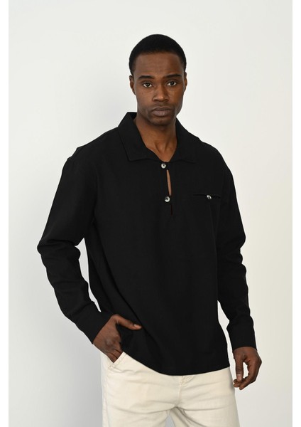 R-3967 Tek Cepli Yaka Detaylı Uzun Kol Gömlek